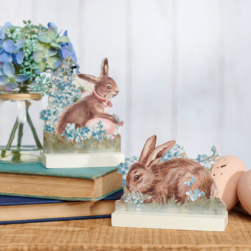 Set of Two Vintage Style Easter Bunny Stand-up Figures - Marmalade Mercantile