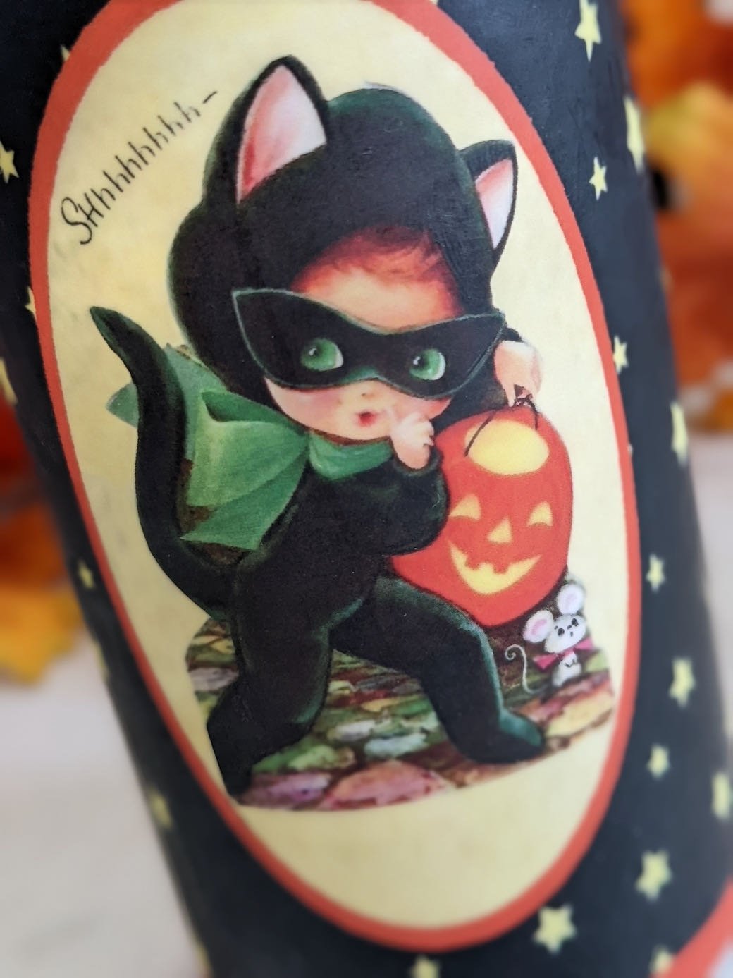 Shhh Kitty! Halloween Black Cat LED 6" Battery Pillar Candle - Marmalade Mercantile