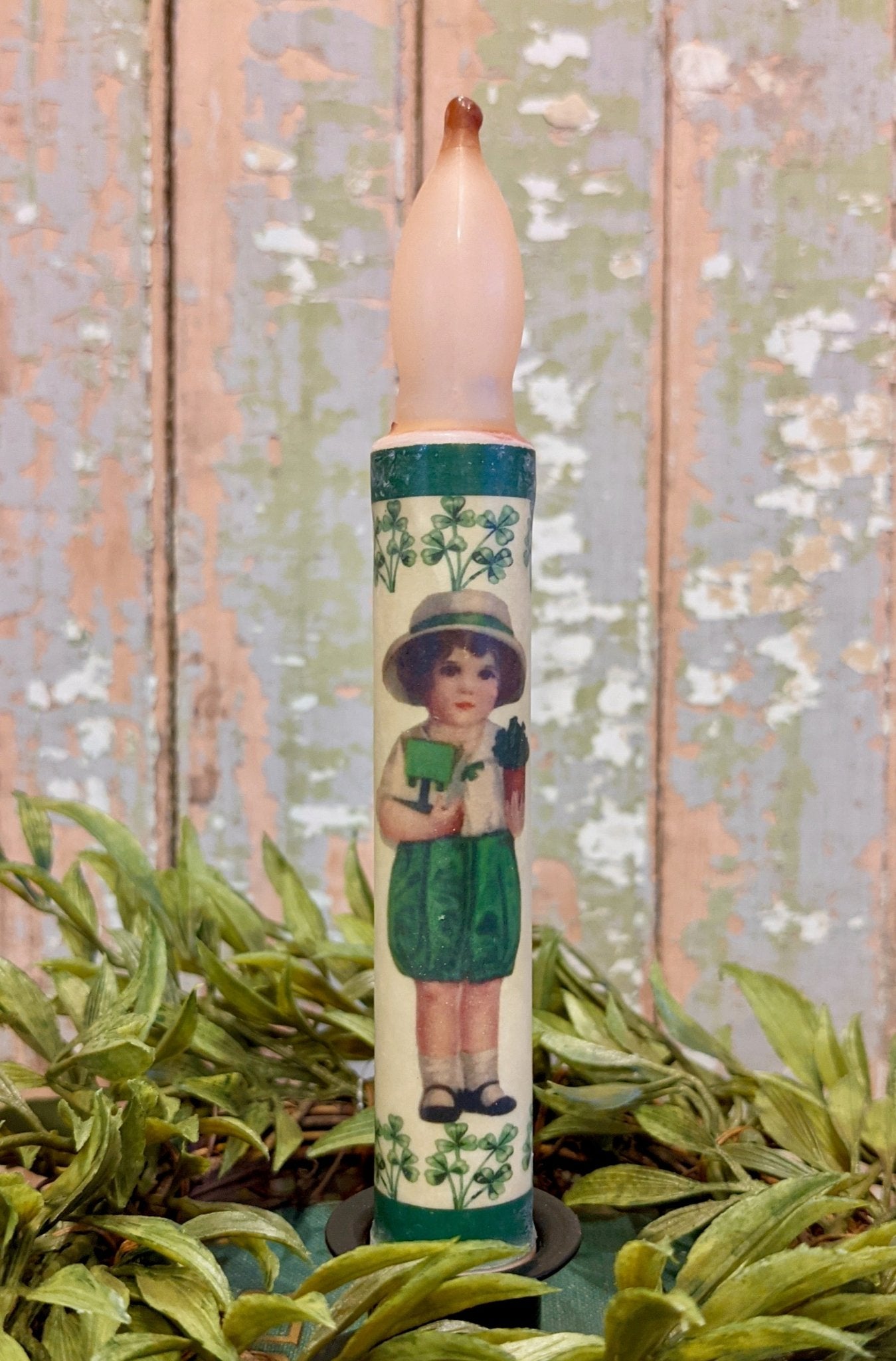 St. Patrick's Day Little Girl LED Battery Operated Taper Candle - Marmalade Mercantile