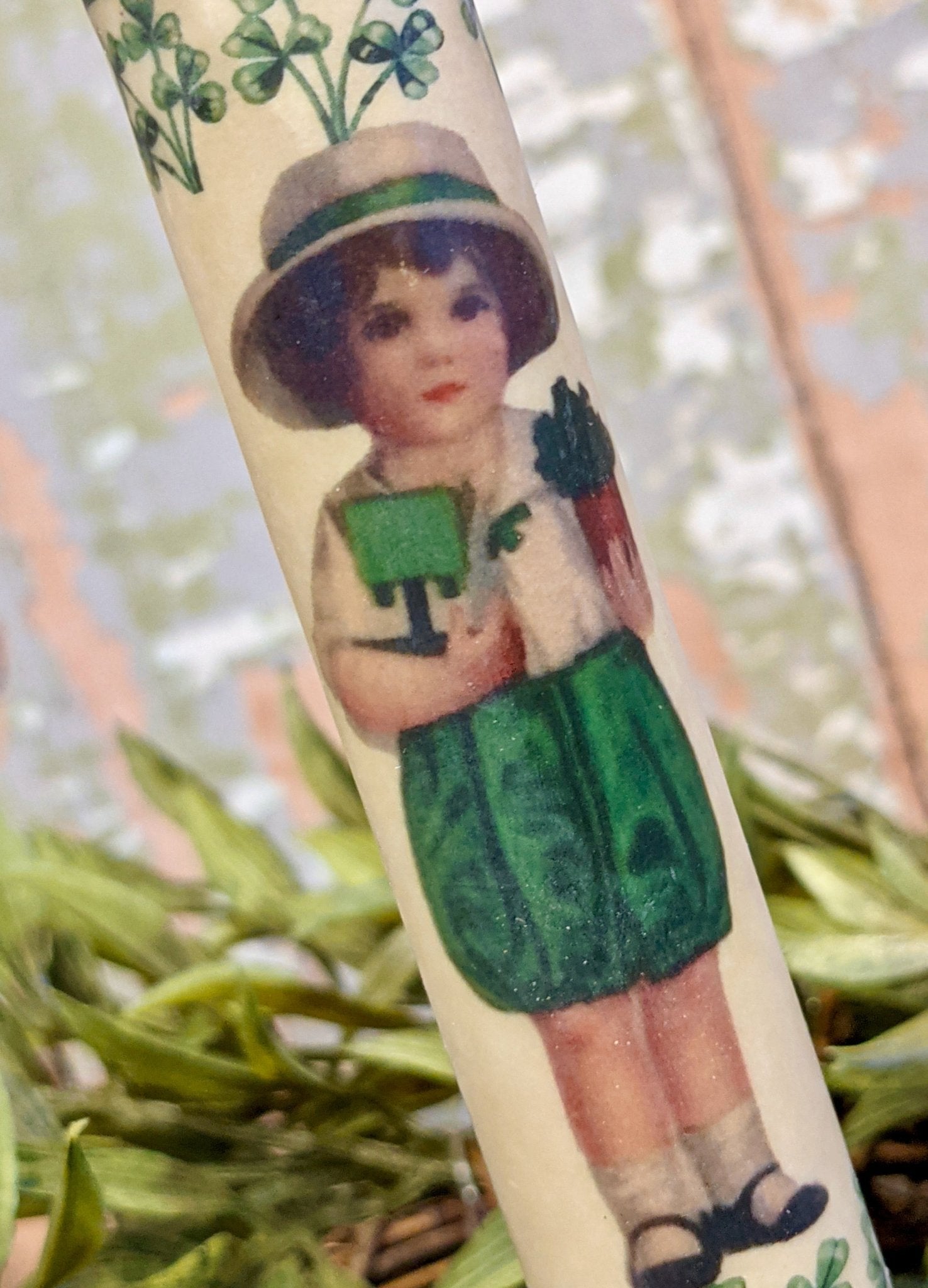 St. Patrick's Day Little Girl LED Battery Operated Taper Candle - Marmalade Mercantile