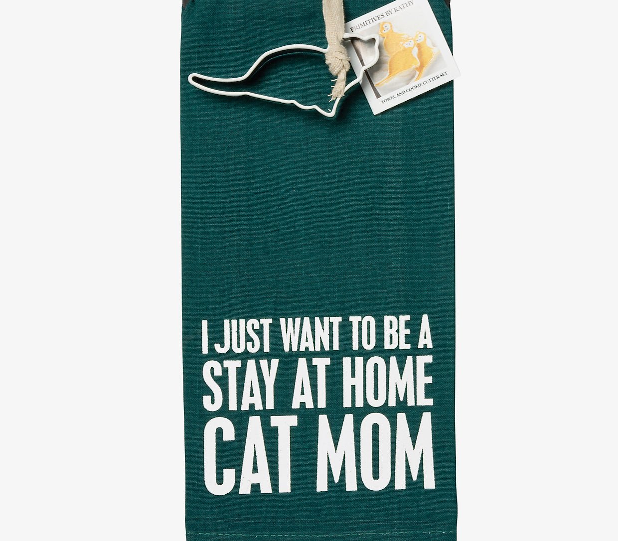Stay At Home Cat Mom Tea towel w Cat Cookie Cutter - Marmalade Mercantile