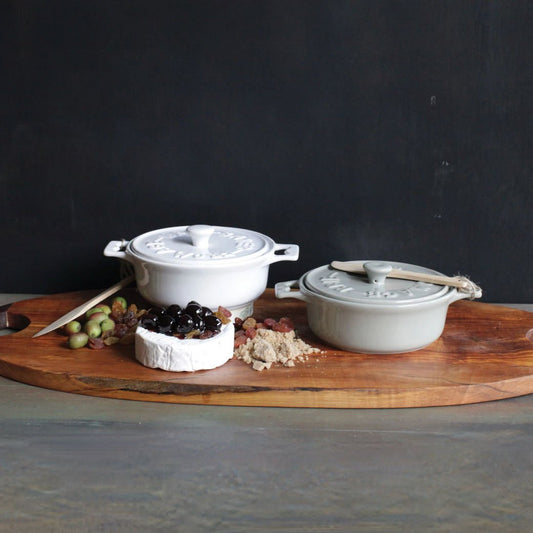 Stoneware Brie Baker with Lid and Spreader CHOICE of Color White or Gray - Marmalade Mercantile