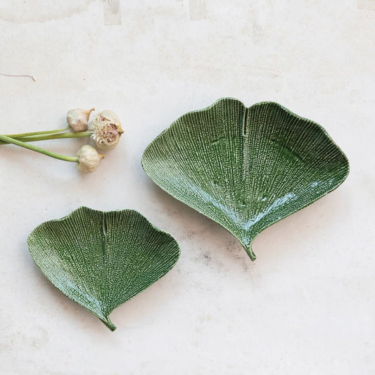 Stoneware Ginkgo Leaf Plates Set of Two - Marmalade Mercantile