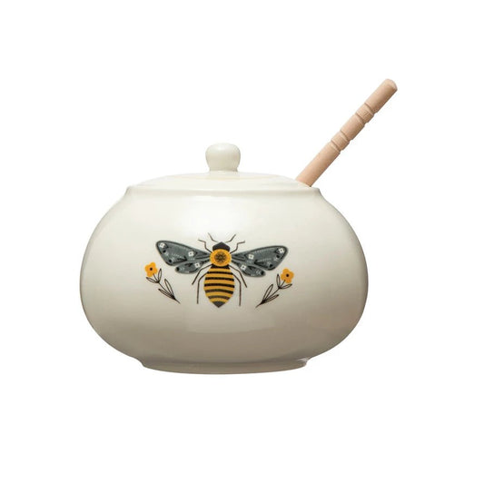 Stoneware Honey Pot with Wood Dipper - Marmalade Mercantile