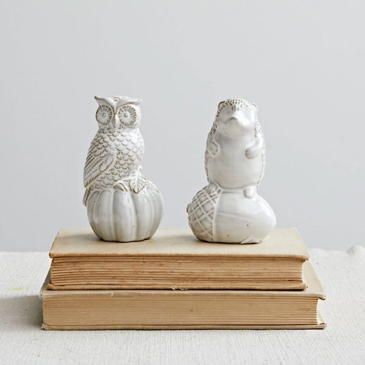Stoneware Owl and Hedgehog Figures - Marmalade Mercantile