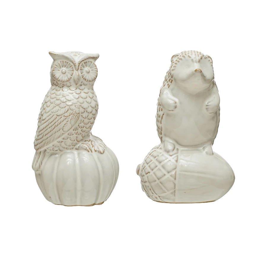 Stoneware Owl and Hedgehog Figures - Marmalade Mercantile
