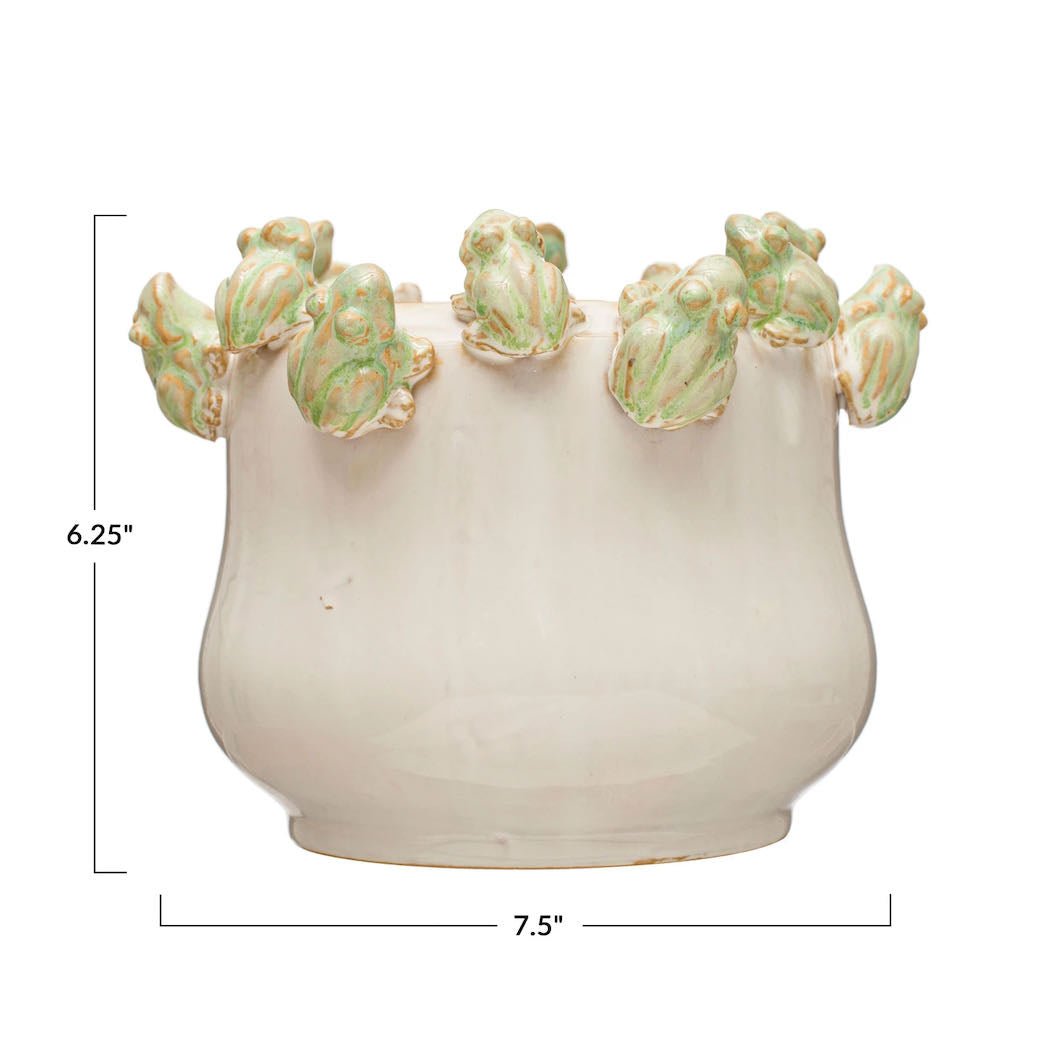 Stoneware Planter with Frogs - Marmalade Mercantile