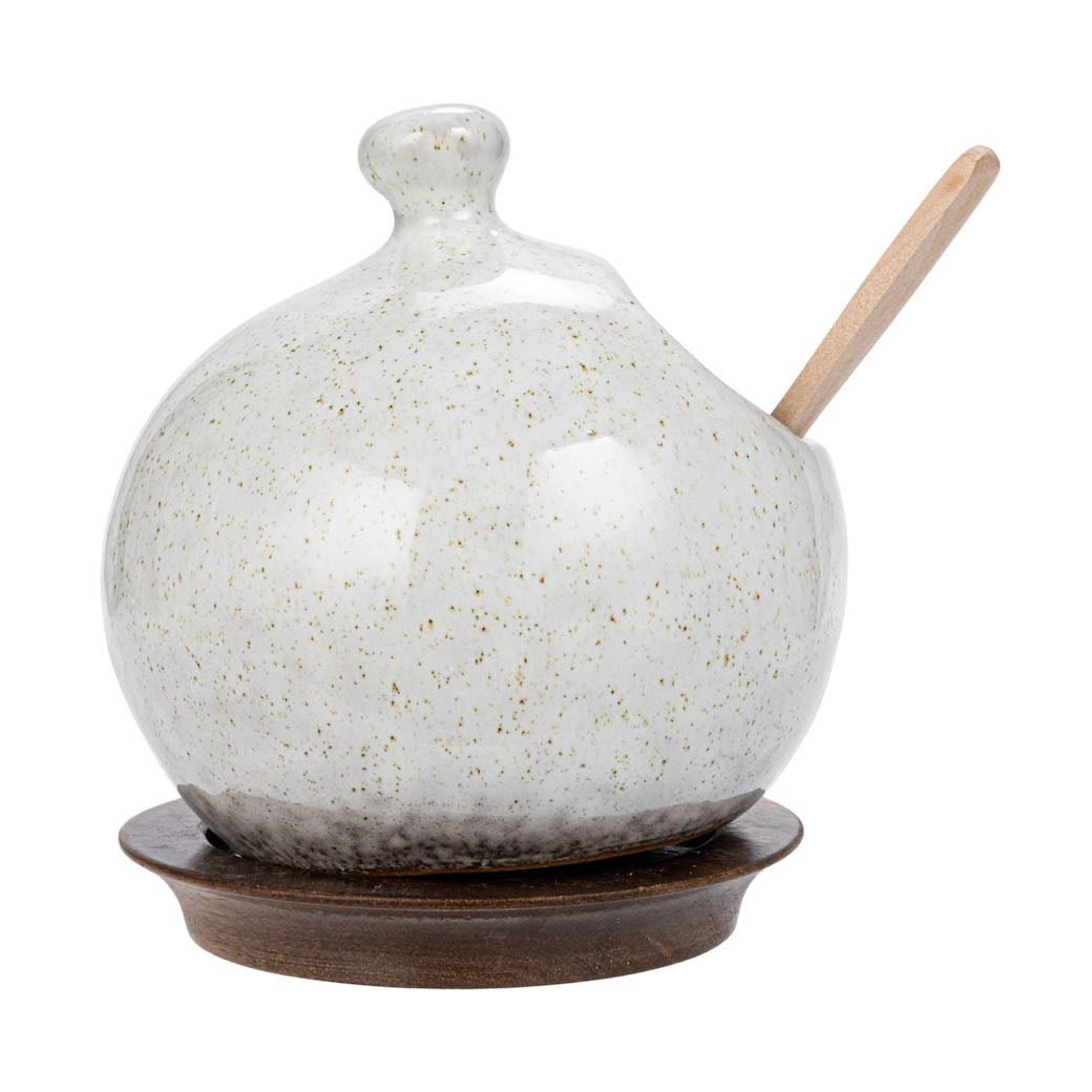 Stoneware Salt Jar with Wood Base & Spoon - Marmalade Mercantile