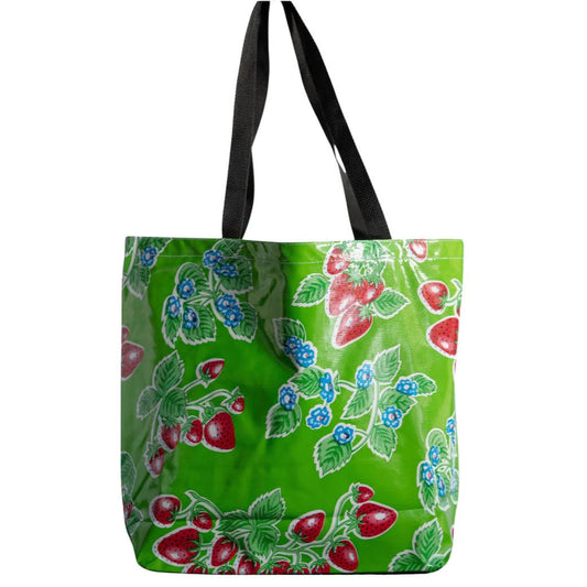 Strawberries on Lime Green Oilcloth Large Market Tote - Marmalade Mercantile
