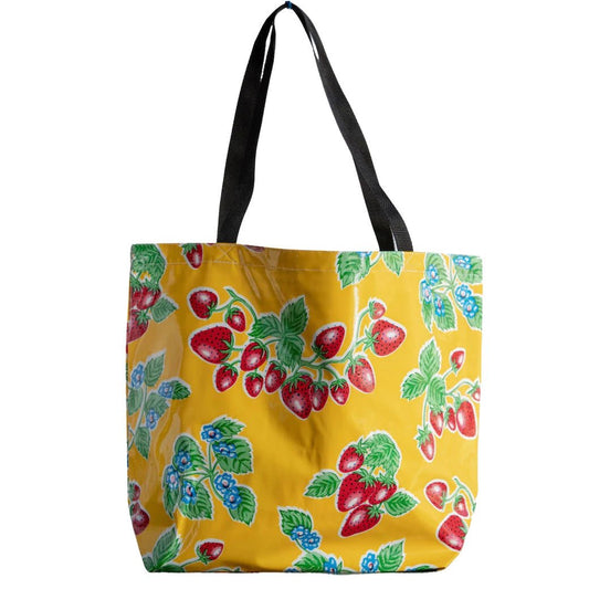 Strawberries on Yellow Oilcloth Large Market Tote - Marmalade Mercantile
