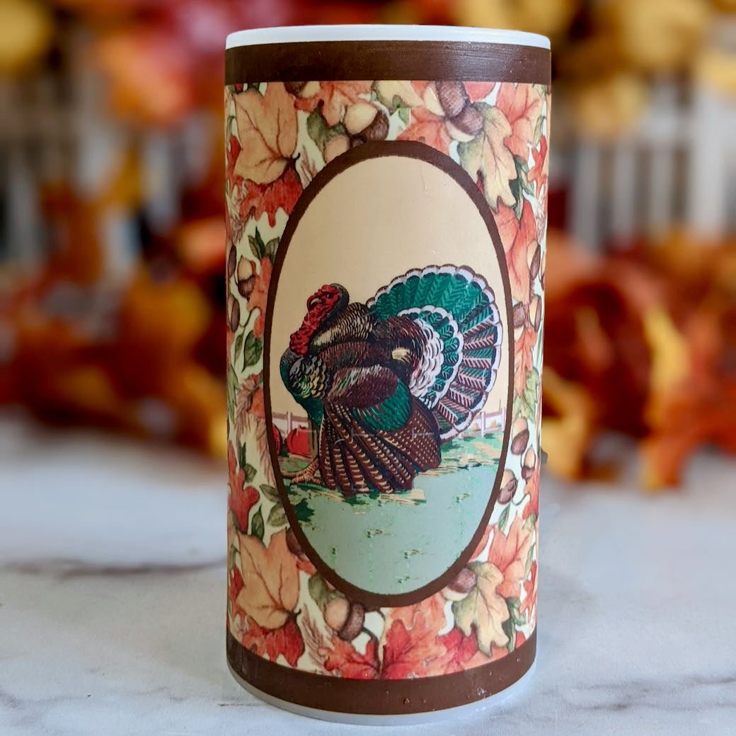 Thanksgiving Turkey w Leaves & Acorns LED Battery Pillar Candle - Marmalade Mercantile
