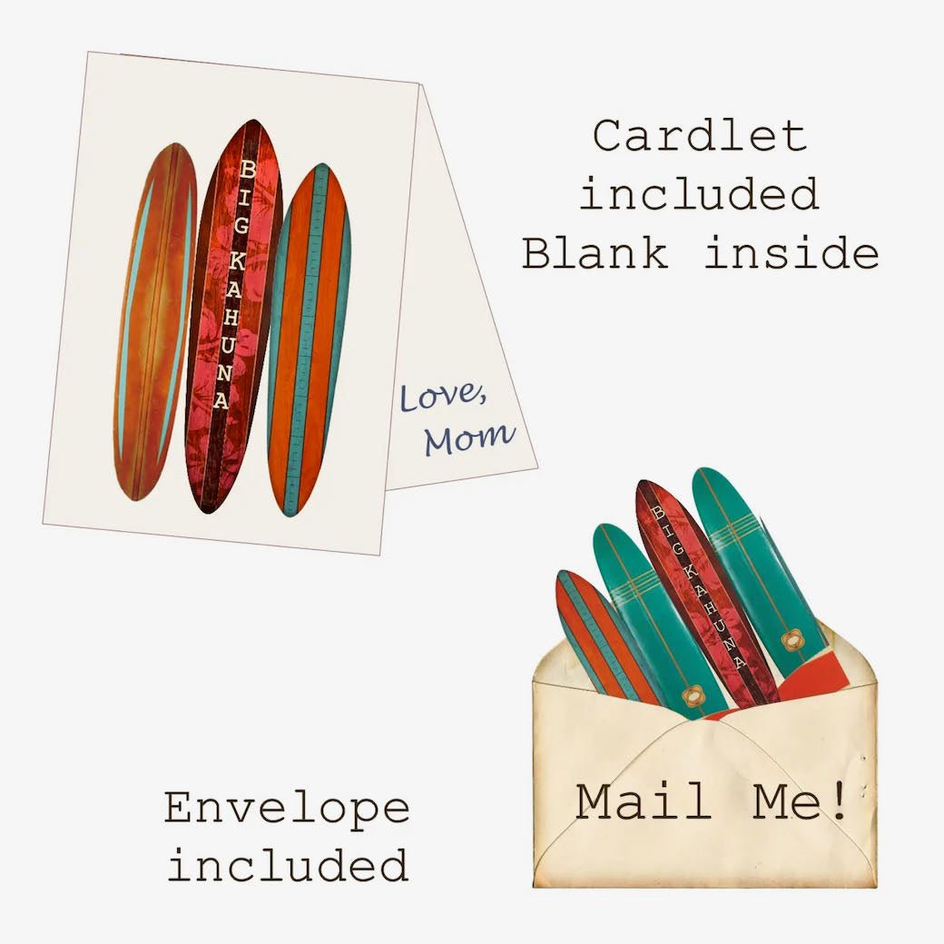 The Big Kahuna Surfboard Wearable Mailable Paper Tiara Greeting Card - Marmalade Mercantile