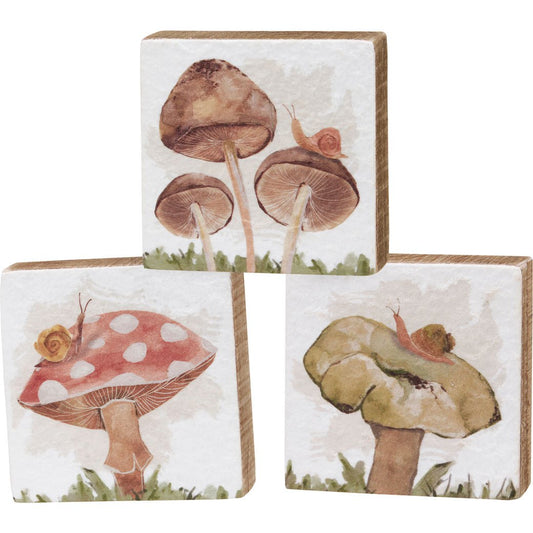 Trio of Cottage Core Wild Mushroom Block Signs - Marmalade Mercantile