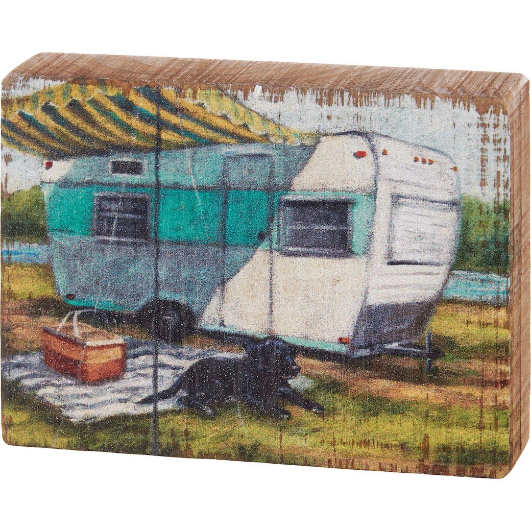 Vintage Aqua Trailer Rustic Petite Wooden Block Sign - Marmalade Mercantile