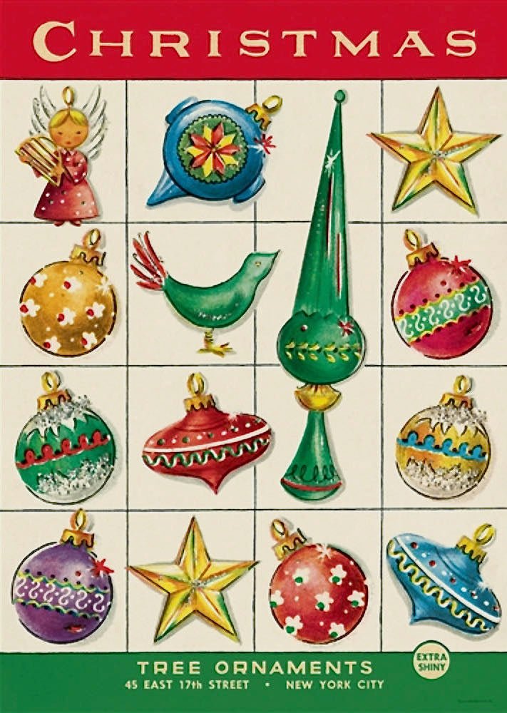 Vintage Christmas Ornaments Art Poster + Hanging Kit – Marmalade