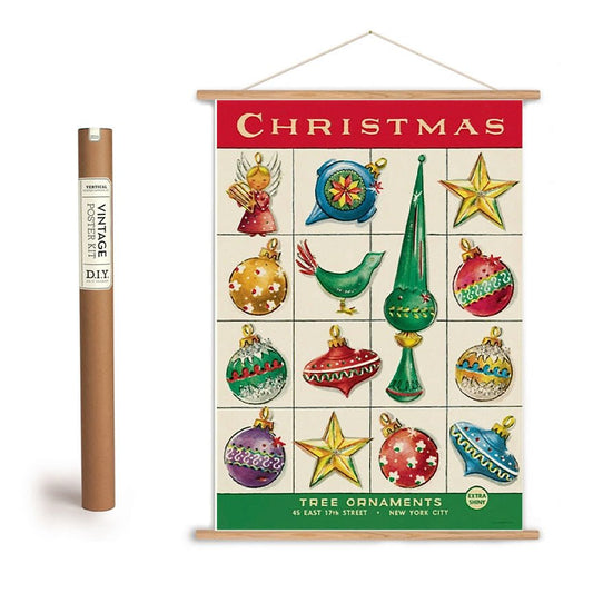 Vintage Christmas Ornaments Art Poster + Hanging Kit - Marmalade Mercantile