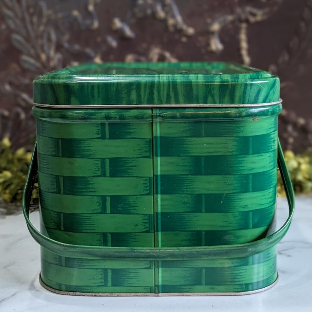 Vintage Green Metal Picnic Basket - Marmalade Mercantile
