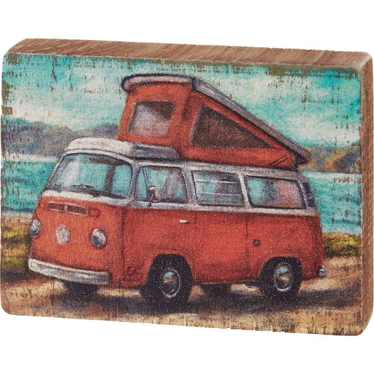 Vintage Red VW Camper Van Rustic Petite Wooden Block Sign - Marmalade Mercantile