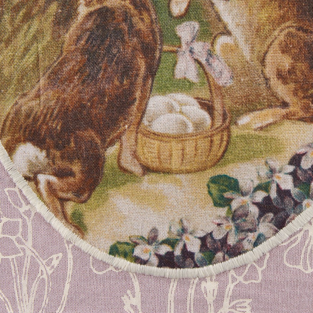 Vintage Style Brown Bunnies w Violets & Easter Eggs Appliquéd Kitchen Towel - Marmalade Mercantile