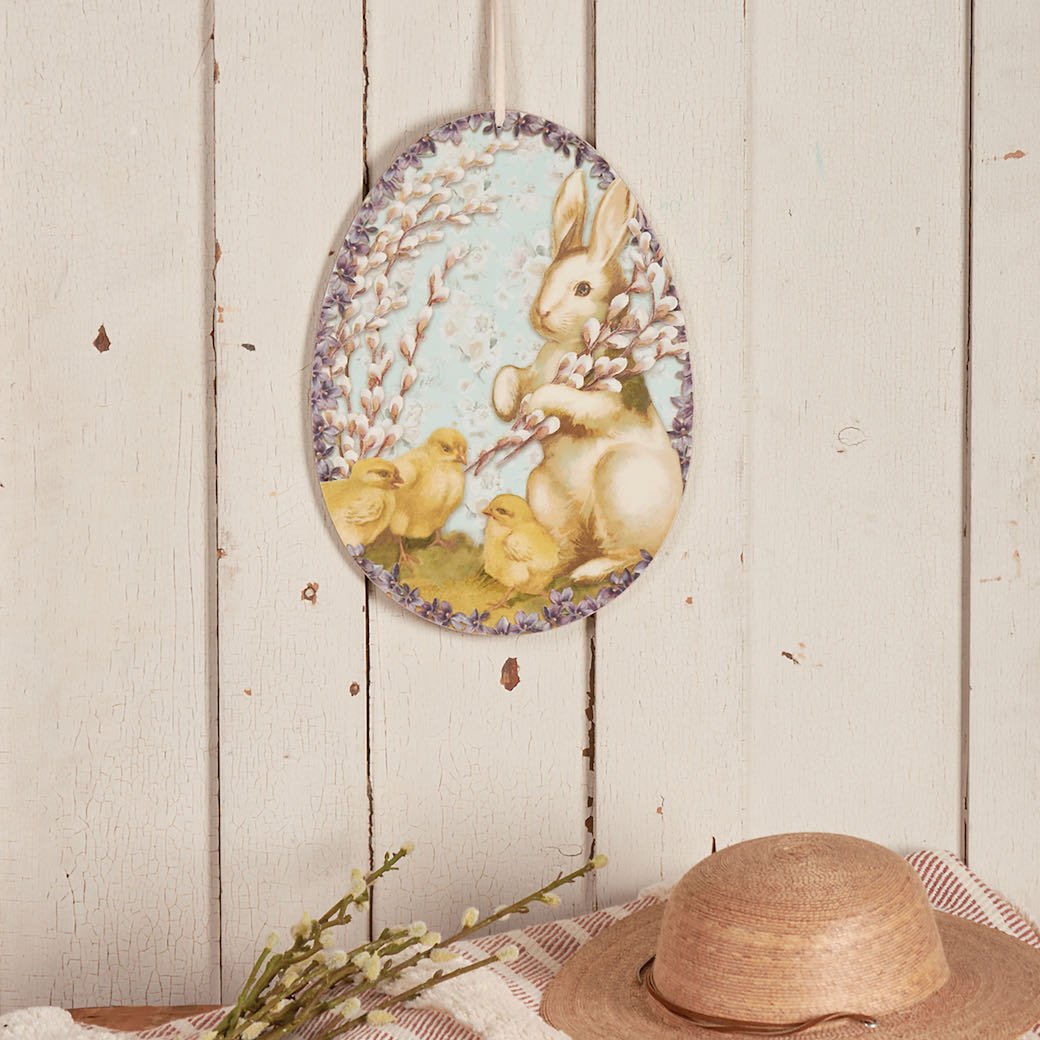 Vintage Style Bunny & Chick Egg-Shaped Easter or Spring Wall Decor - Marmalade Mercantile
