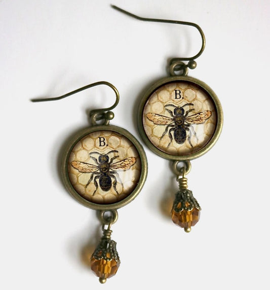 Vintage-Style Cottage Core Honeybee Earrings for Pierced Ears - Marmalade Mercantile
