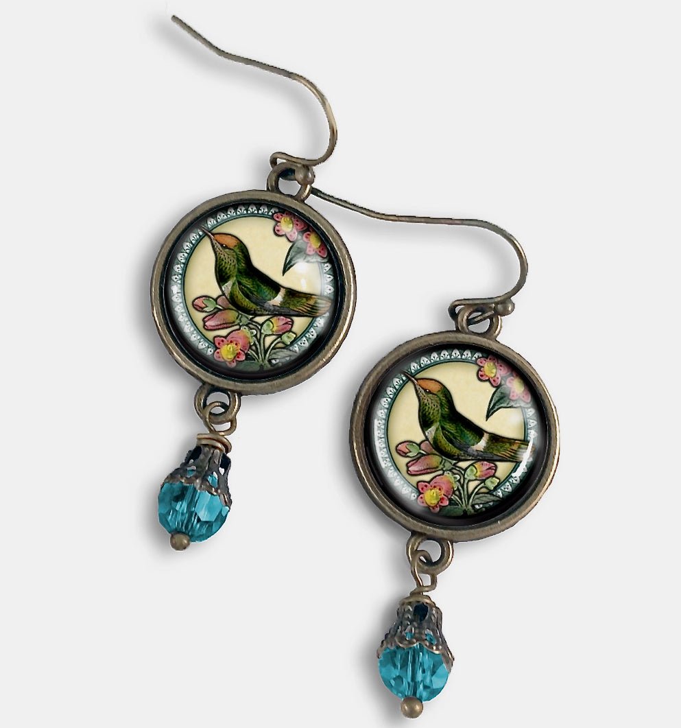 Vintage-Style Cottage Core Hummingbird Earrings for Pierced Ears - Marmalade Mercantile