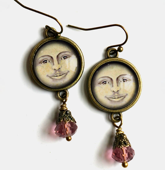 Vintage-Style Cottage Core Man in the Moon Earrings for Pierced Ears - Marmalade Mercantile