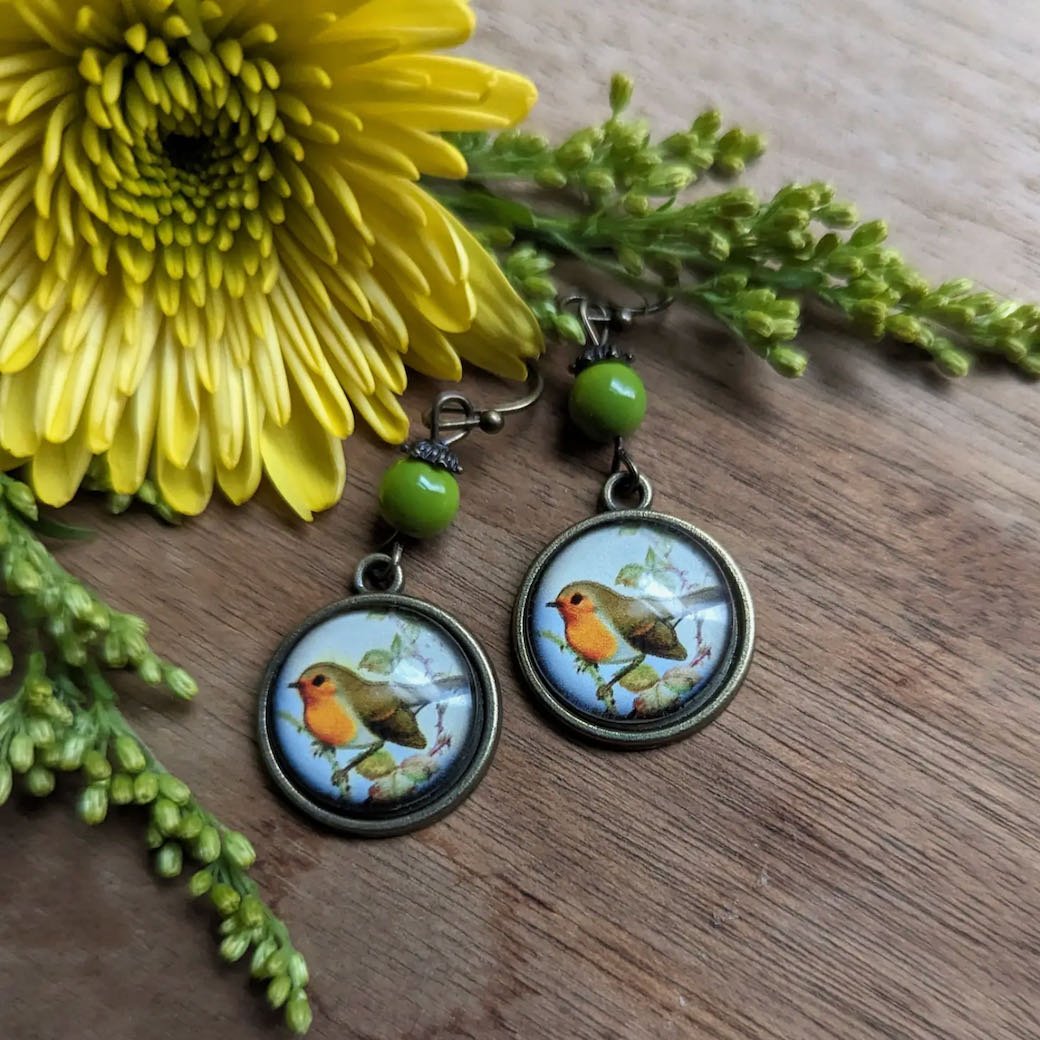Vintage-Style Cottage Core Spring Robin Earrings for Pierced Ears - Marmalade Mercantile