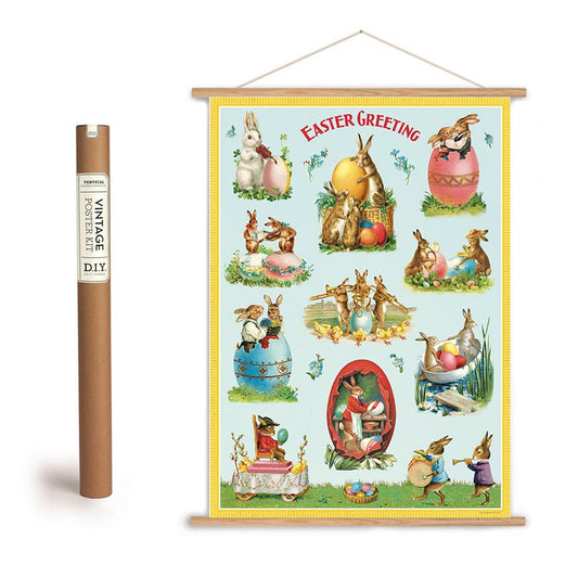Vintage-Style Easter Bunny Art Poster + Hanging Kit - Marmalade Mercantile