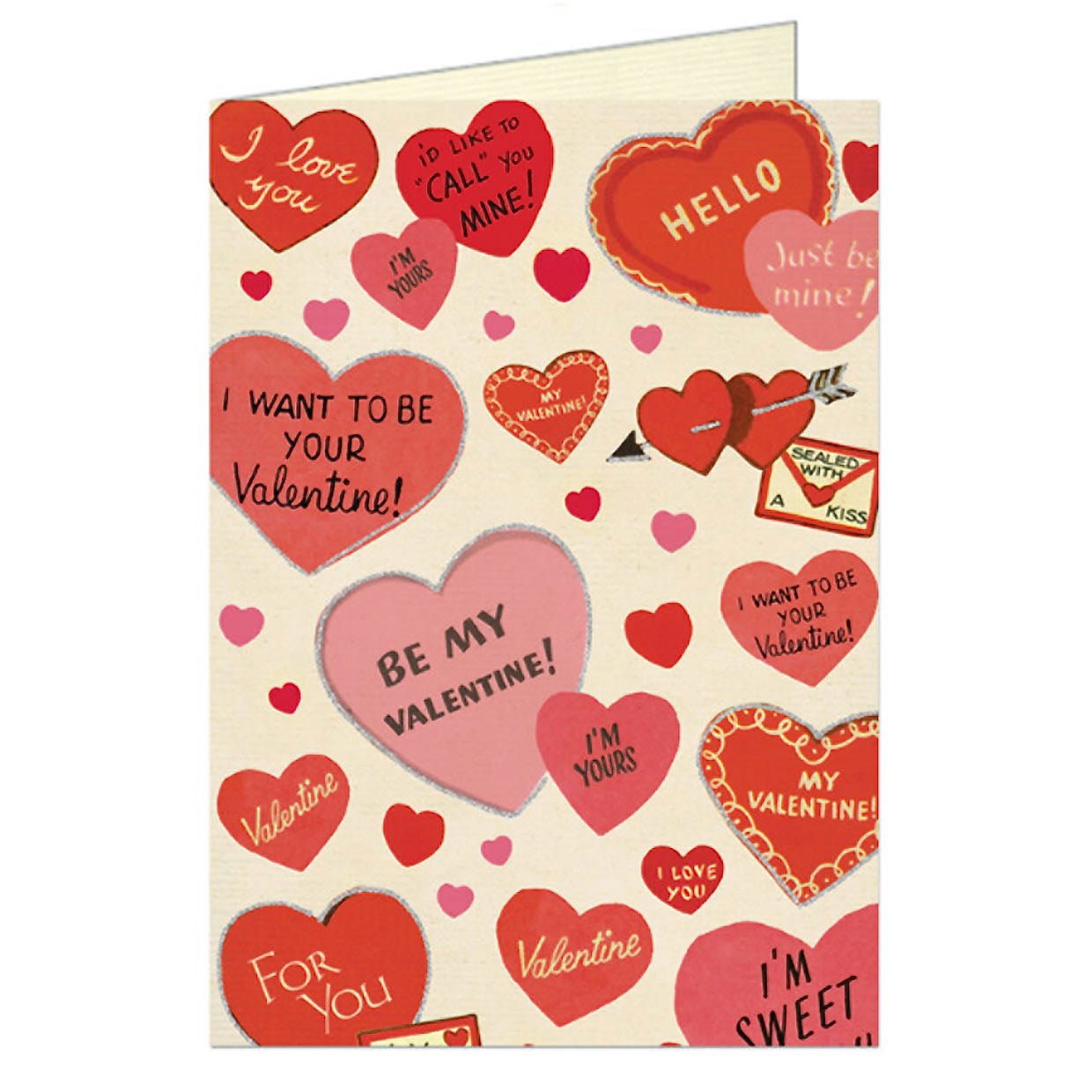 Vintage-style Glittered Valentine Hearts Valentine Card - Marmalade Mercantile