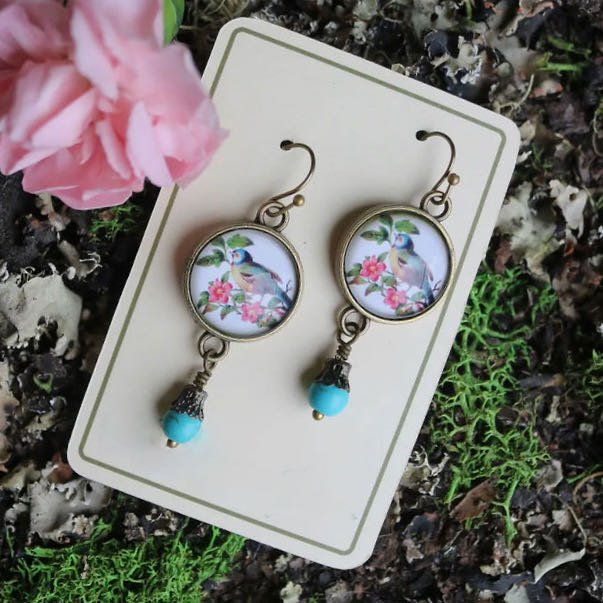 Vintage-Style Hand-Made Cottage Core Bluebird Pierced Earrings - Marmalade Mercantile