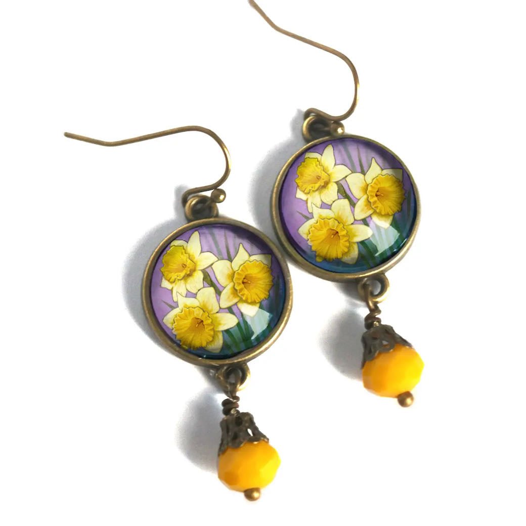 Vintage-Style Hand-Made Cottage Core Daffidil Pierced Earrings - Marmalade Mercantile