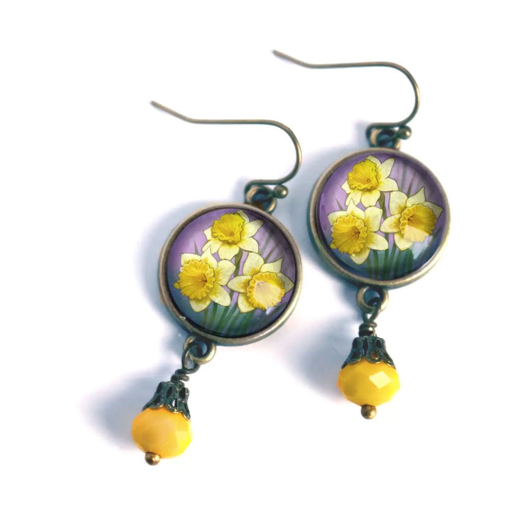 Vintage-Style Hand-Made Cottage Core Daffidil Pierced Earrings - Marmalade Mercantile