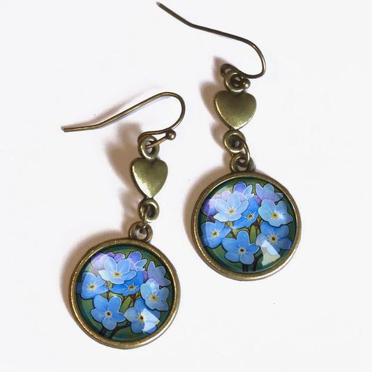 Vintage-Style Hand-Made Cottage Core Forget-Me-Not Pierced Earrings - Marmalade Mercantile