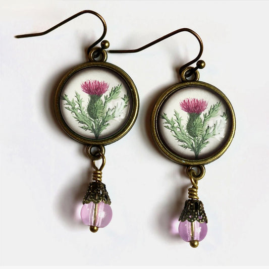 Vintage-Style Hand-made Cottage Core Scottish Thistle Earrings Pierced Ears - Marmalade Mercantile