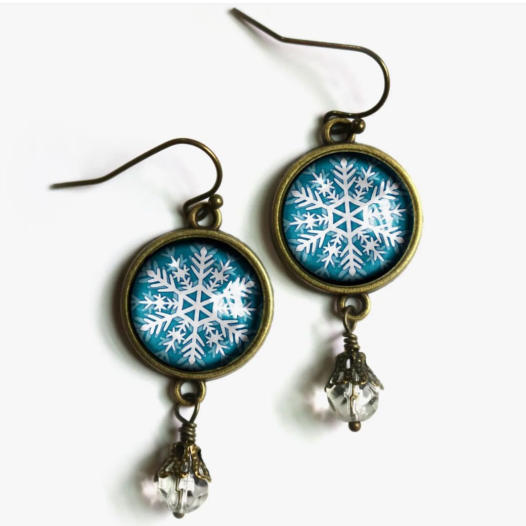 Vintage-Style Hand-Made Cottage Core Winter Snowflake Pierced Earrings - Marmalade Mercantile