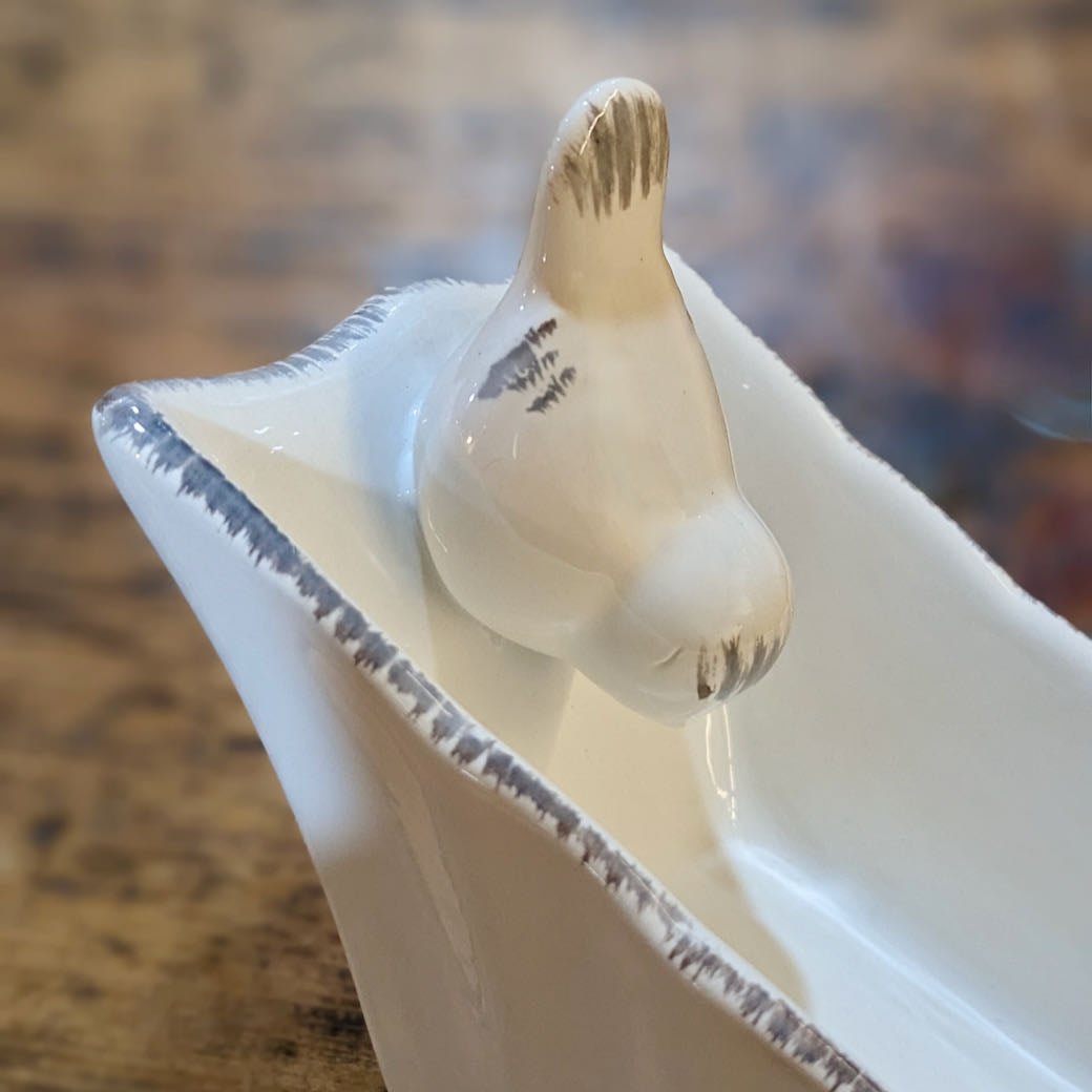 White Ceramic Cracker Dish with Birds - Marmalade Mercantile