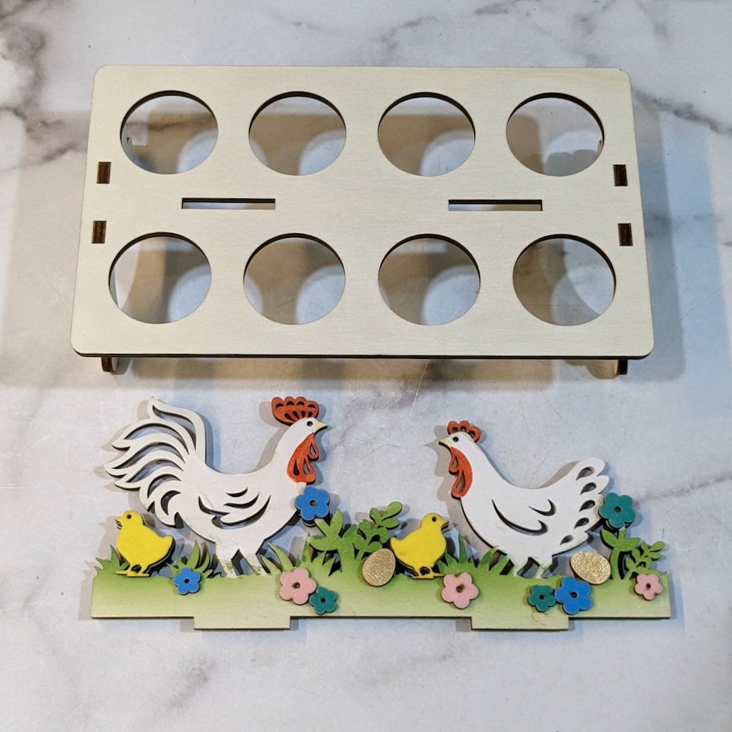 Wooden Eight-Egg Holder with Chickens - Marmalade Mercantile
