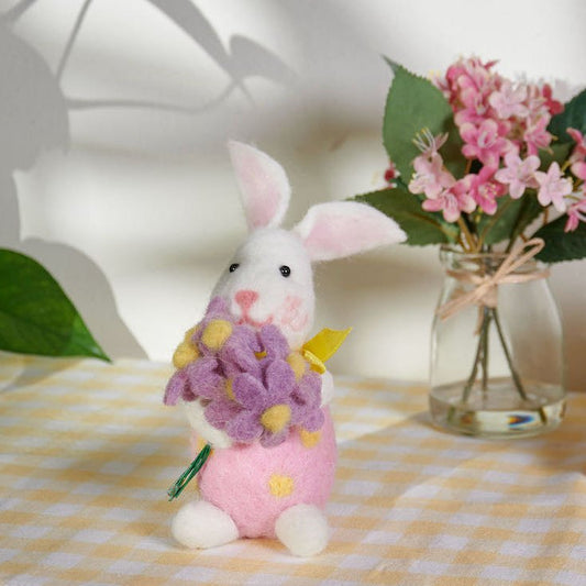 Wool Felt Bunny Critter with Bouquet - Marmalade Mercantile