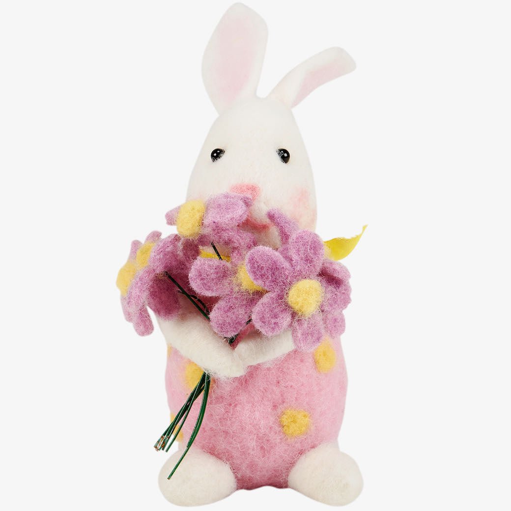 Wool Felt Bunny Critter with Bouquet - Marmalade Mercantile