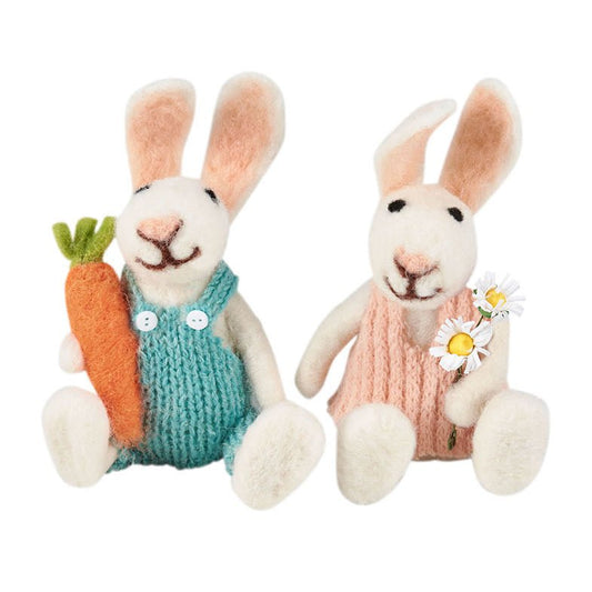 Wool Felt Springtime Bunny Critter Couple - Marmalade Mercantile